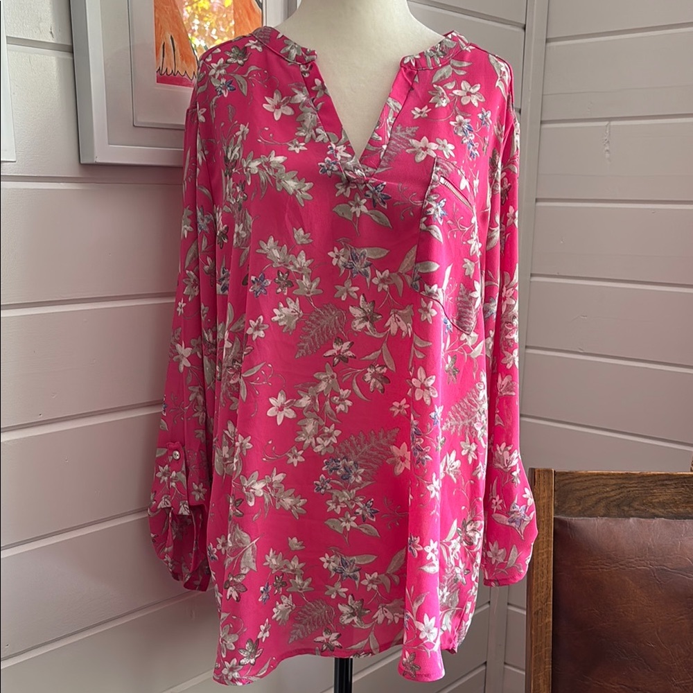 Lilly Morgan Floral Tunic Blouse, Size XL, excellent condition